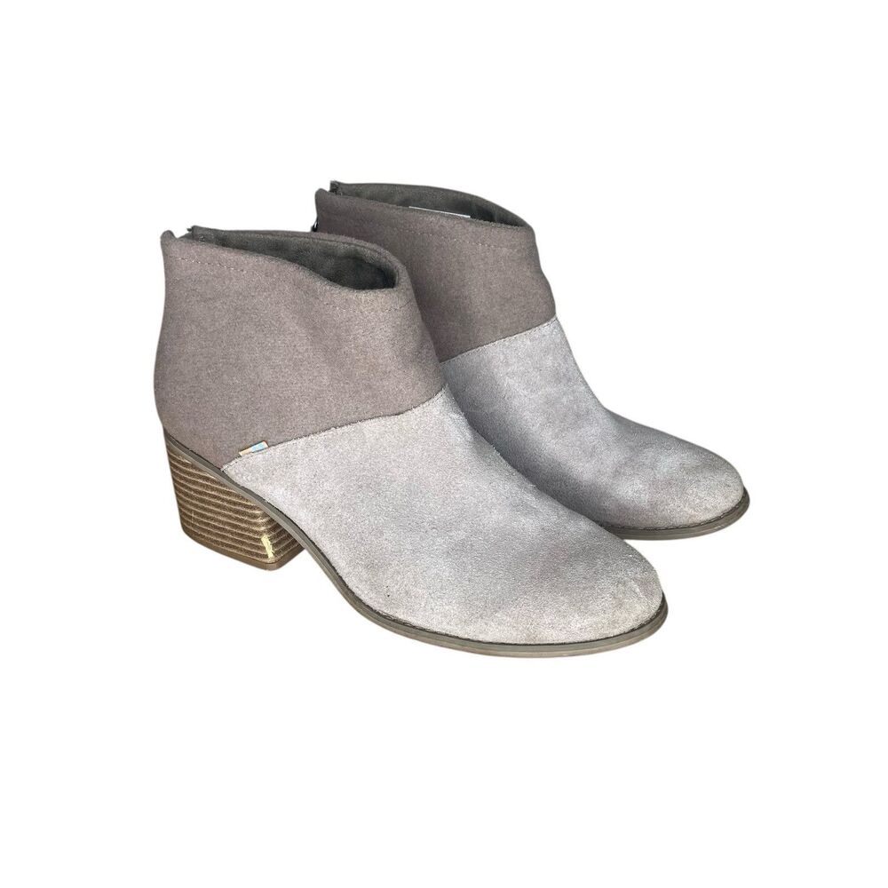 TOMS Women's Boots Size 10 AnkleLacy Forged Iron Suede Felt Desert Taupe Bootie